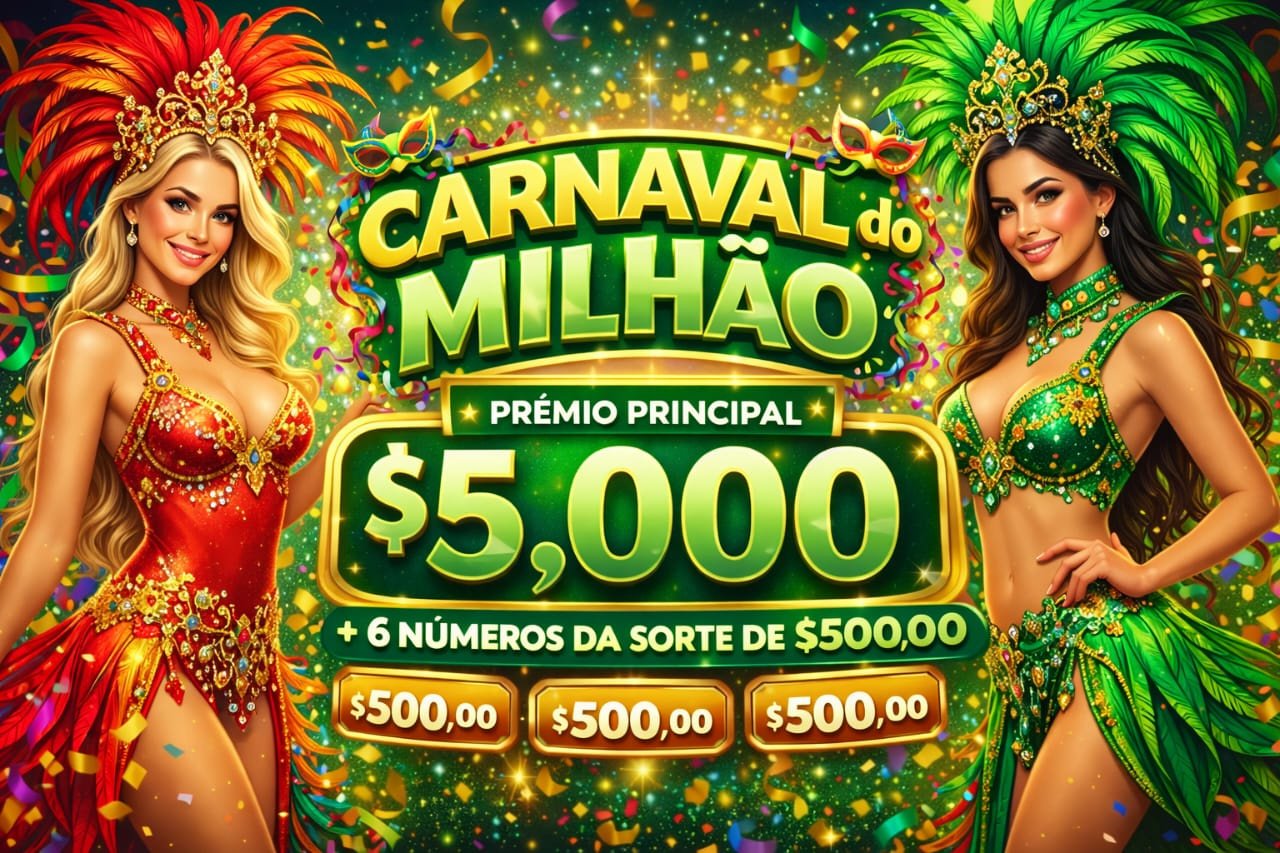 Carnaval de prêmios - R$5.000,00 no Pix! 🍀🤑